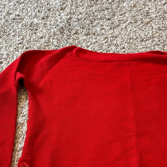 Vibrant Red Women's Sweater with Button Accents - Picture 8 of 12